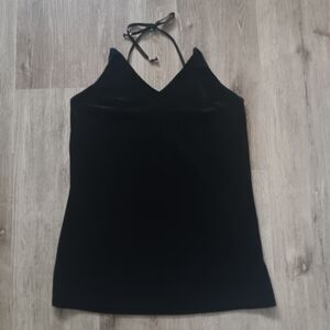 EIGHT PARIS Black Velvet V-Neck Mini Dress Large Open Back Tie Party Cocktail